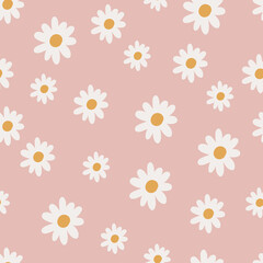 Fototapeta na wymiar Abstract Graphic Modern Bold Seamless Repeat Pattern Pink Daisy Retro Vintage Floral