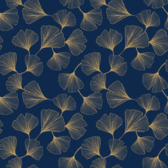 Gingko Ginko Leaves Graphic Modern Bold Seamless Repeat Pattern