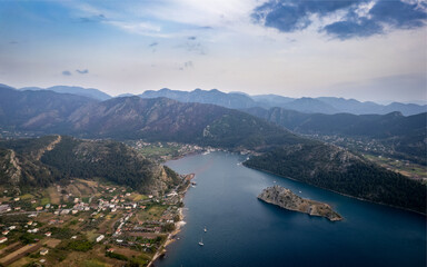 Aerial views of Orhaniye bay (aerial drone photo). Near Marmaris, Turkey