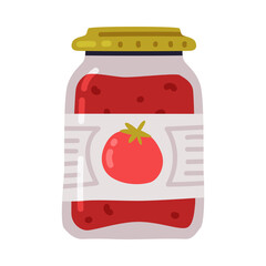 Tomato Sauce or Ketchup with Label in Glass Jar as Dressing for Pizza Vector Illustration
