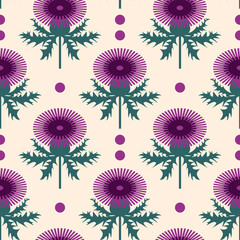 Thistle. Floral emblem of Scotland. Seamless pattern with thistles on a light background. Vector illustration. 