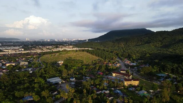 Aerial view new Machang Bubuk village near the hill