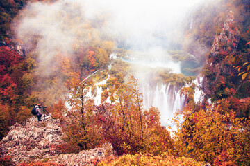 Autum colors and waterfalls of Plitvice National Park - 509355090