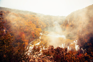 Rainy day in Plitvice National Park - 509355202
