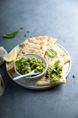 Healthy mashed avocado with pita bread
