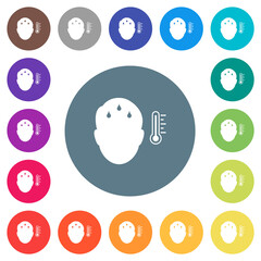 Feverish man solid flat white icons on round color backgrounds