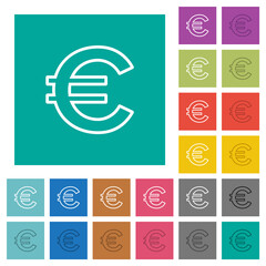 Euro sign outline square flat multi colored icons