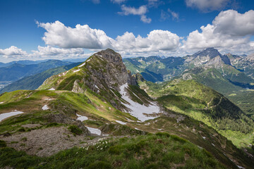 Beautiful nature. Mountain hiking Trail Road. Italy Lago Avostanis Casera Pramosio Alta