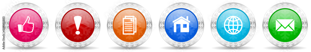 Poster social media and internet icon set in 6 color options. christmas design glossy web buttons. winter c