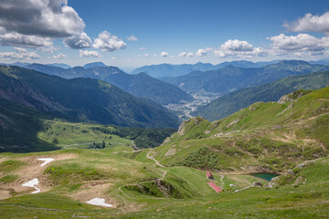 Fototapeta premium Beautiful nature. Mountain hiking Trail Road. Italy Lago Avostanis Casera Pramosio Alta