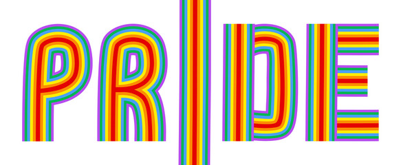 Pride text isolated on a white background. Rainbow lettering.