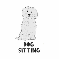 Web banner with dog and text Dog sitting. Concept of business, holiday and petcare. Trendy flat illustration