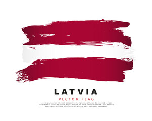 Flag of Latvia. Karsin and white brush strokes, hand drawn. Vector illustration isolated on white background.