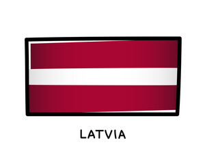 Flag of Latvia. Colorful logo of the Latvian flag. Carmine and white brush strokes, hand drawn. Black outline. Vector illustration