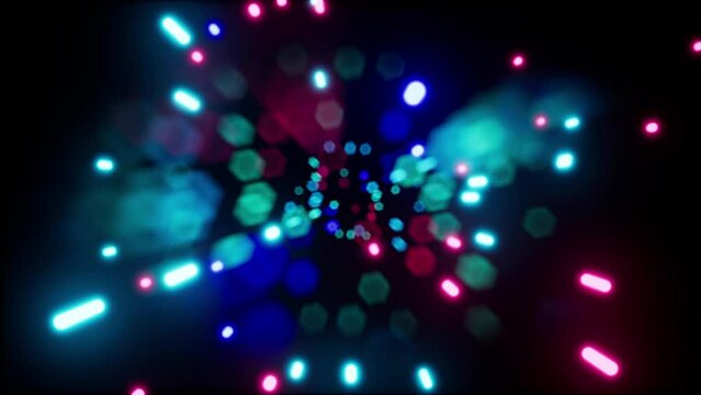 Animation of a 3d background with a bright bokeh of particles.