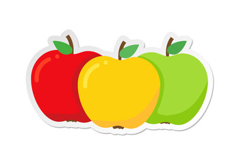 three apple fruit. Yellow, red and green apple, Sticker