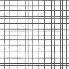 Black and white check, square, plaid seamless pattern. Chequered geometric background. Vertical and horizontal brush drawn textured crossing stripes.