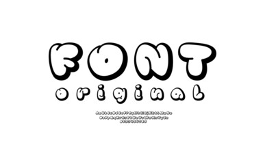 Outline font, comic alphabet in the cartoon style