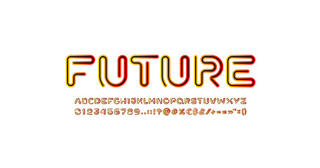 Future style alphabet, trendy font, technology style letters and numbers and punctuation marks, vector illustration 10EPS