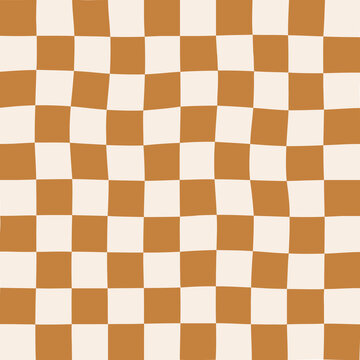 Seamless Repeat Modern Trendy Irregular Warped Wavy Check Checkered Checkerboard Pattern Subtle Brown