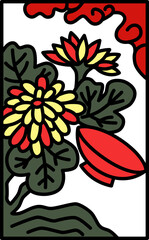 シンプルな花札のカラーイラスト　長月　菊　盃　9月　菊に盃