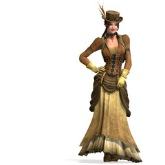 3D-illustration of a steampunk girl with a victorian dress