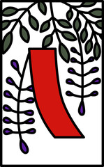 シンプルな花札のカラーイラスト　卯月　藤　赤短　4月　藤に赤短