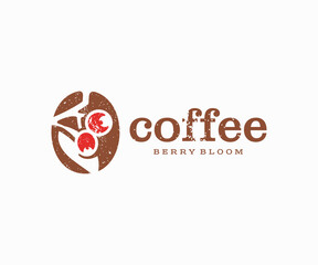 Coffee berry plant logo design. Coffee plantation, harvesting robusta and arabica vector design. Fresh arabica coffee beans logotype
