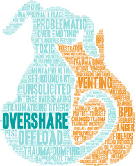 Overshare Word Cloud on a white background. 