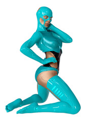 3D Rendering Female Robot on White