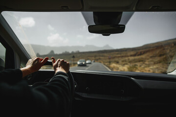 Driving car on Tenerife island in Spain.