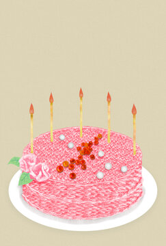  ピンク色の記念日ケーキメッセージカード　センイルケーキ