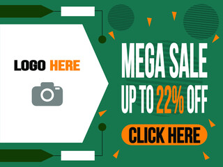 Mega sale 22% off. Banner for logo and purchase targeting click.