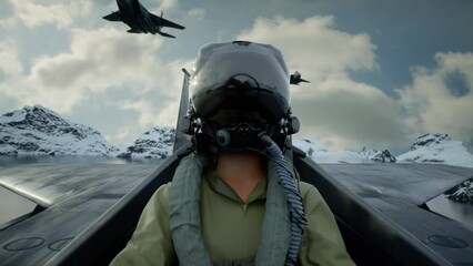 Aviator, pilot controls military aircraft. Close-up of the cockpit of a fighter pilot. Military aviation, combat aircraft on a mission. War in Ukraine. Stop the war. 3D rendering.