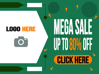 Mega sale 80% off. Banner for logo and purchase targeting click.