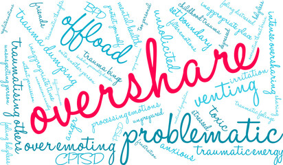 Overshare Word Cloud on a white background. 