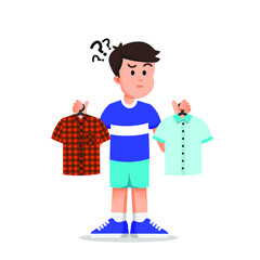 a boy confused to choose the clothes to wear