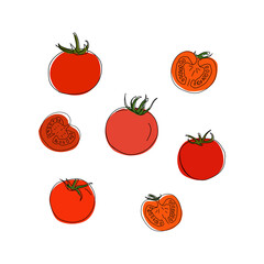 Tomato. Cherry tomatoes. Hand drawn. One line drawing. Vector
