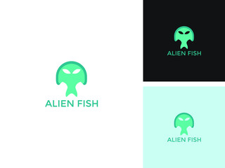 ILLUSTRATION ALIEN FISH LOGO DESIGN SIMPLE VECTOR