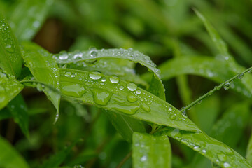 雨が降った後の葉っぱに水玉が付く