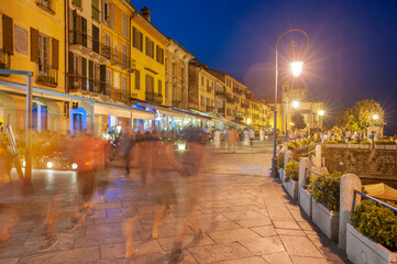 Fototapeta na wymiar Promenade with historic house facades in Cannobio in Piedmont in Italy