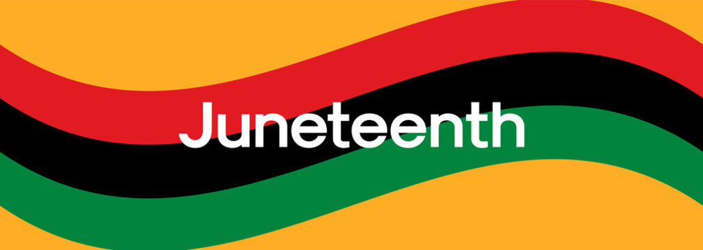 Juneteenth Banner Vector Illustration. Juneteenth Emancipation Day Web Banner Design with Pan-African Flag Stripes On Orange Background. Vector Banner for Juneteenth Freedom Day June 19th