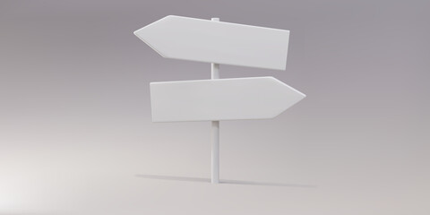 3D white directions sign on a gray background. Vector illustration.