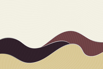Japanese pattern with abstract wavy shapes. Colorful brown tone waves background design with thin curve wave texture overlay