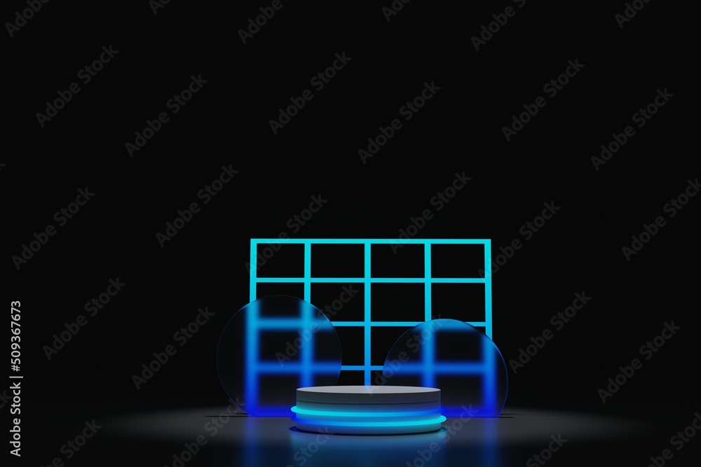 Poster 3d rendering product display with neon light