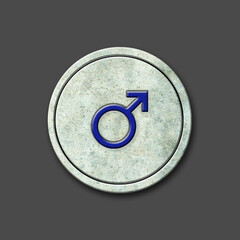 Gender male. Social icon on a round stone. Isolated on a gray background. Social media. Design