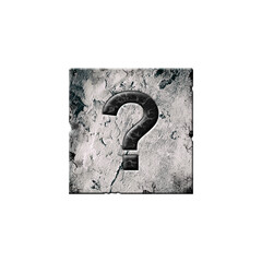 Question mark. Alphabet on stone blocks. Isolated on white background. Education.