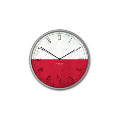 Wall clock in the color of the Poland flag. Signs and symbols. Isolated on a white background. Design element.