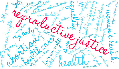 Reproductive Justice word cloud on a white background.