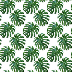 Palm leaves watercolor seamless pattern